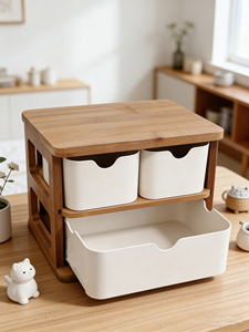 Carbonized Bamboo Wooden Desk Home <strong>Storage</strong> <strong>Drawer</strong> Organizer <strong>Boxes</strong> with 3 <strong>Drawers</strong> for Kitchen Office Livingroom Space Save - Product Image 1