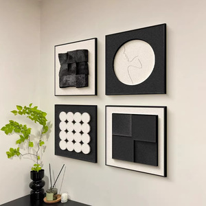Pintura abstracta geométrica moderna minimalista en blanco y negro, cuadro cuadrado con marco de aleación de aluminio, arte de pared en lienzo con acabado en óleo para sala de estar - Product Image 1