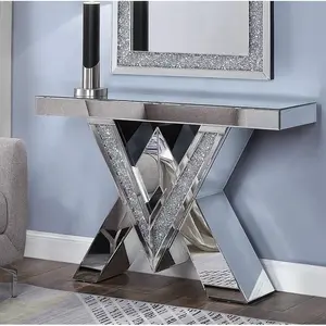 Hot sales crushed diamond sparkly silver decoration mirrored console table