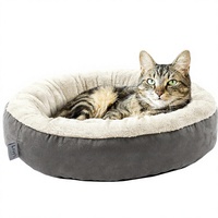 Coussin rond doux pour animaux de compagnie, avec fond antidérapant, en peluche chaude, lavable en machine, pour chats d'intérieur
