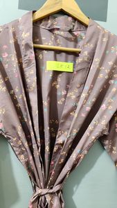 Robe en soie à imprimé floral, à nouer, manches trois quarts, col châle, veste kimono pour femme, printemps - Product Image 4