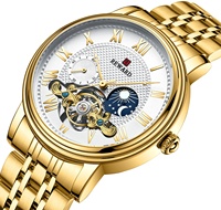 Montre automatique pour homme, phase de lune, cadran à cœur ouvert, chiffres romains, bracelet en acier, style business et habillé