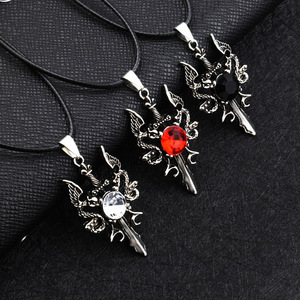 Collana con Pendente a Forma di Spada di Cristo in Zircone, Gioiello Punk con Corda in Pelle, Collana con <span class=keywords><strong>Drago</strong></span> per Uomo e Donna - Product Image 1