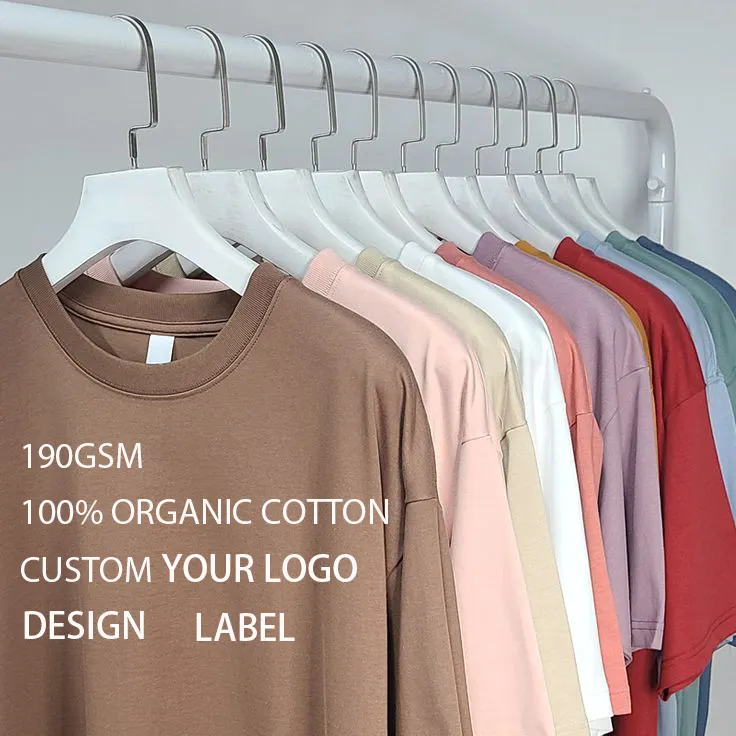 Venta al por mayor de camisetas de algodón orgánico 100% gruesas en blanco de color sólido personalizadas, camisetas a granel lisas, camisetas de talla grande para hombre