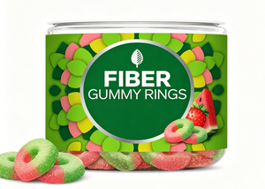 Anillos de Fibra Gomosa – 5g de Fibra Prebiótica FOS – Suplemento para la Salud Digestiva – Sabor Fresa y Sandía – Suministro para 25 Días, 50 Gomitas - Product Image 1