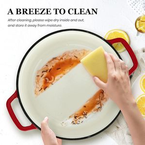 Cocotte en fonte émaillée rouge avec couvercle, compatible four jusqu'à 500°F, compatible induction et gaz - Product Image 5