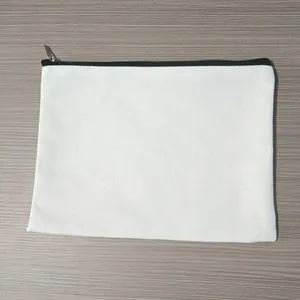 Op Maat Bedrukt Logo Rits Draagbare Top Katoenen Canvas Tas Diy Blanco Make-Up Zakje Cosmetische Potlood Verpakking Modieuze Brief