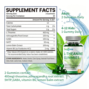 Gomitas <span class=keywords><strong>de</strong></span> L-Teanina 6 en 1 Personalizadas OEM, 400 mg <span class=keywords><strong>de</strong></span> GABA, Ashwagandha, 5-HTP, Calmante, Alivio del Estrés, Sueño Reparador, Gestión <span class=keywords><strong>de</strong></span> Energía Vegana - Product Image 5