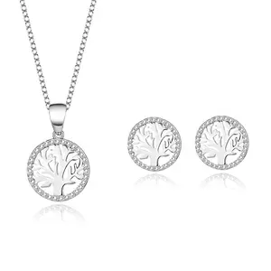 925 sterling silver fashion high polish zirconia tree of life earrings necklace jewelry set christmas tree jewelry