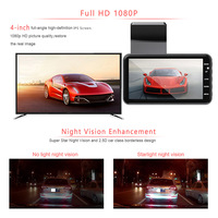 Caméra DVR de voiture à double objectif 4 pouces, écran IPS, caméra DVR automatique, caméscope, enregistreur vidéo 1080P, enregistreur vidéo, caméra de tableau de bord, véhicule