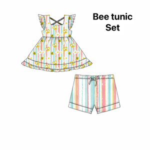 GSPO3287 Custom little active girl Stripe 4th of july flag outfits kids wholesale girl child summer short sleeve set - Product Image 4