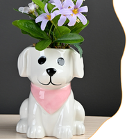 Pot de fleurs en céramique mignon Yisheng en forme de chiot avec trou de drainage, pour plantes d'intérieur et d'extérieur, herbes décoratives