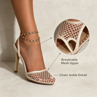 Sandales d'été pour femmes à talons hauts, à enfiler, avec semelle extérieure en caoutchouc, tendance mode, en maille ajourée, talons aiguilles à brides