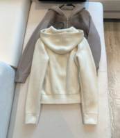 2025 Einfacher Luxus-Stil Nerzfell-Patchwork Kapuzenstrickjacke mit Reißverschluss Damen Lässiger Wollpullover Pelzmantel