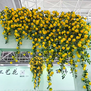 Guirlandes de fleurs artificielles en soie, roses jaunes en cascade, pour la décoration d'entrée de centre commercial, aménagement paysager mural floral - Product Image 1