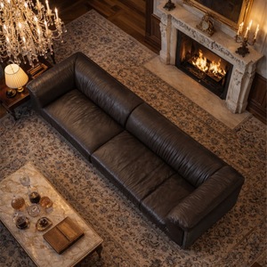 Canapé en cuir huilé style <span class=keywords><strong>Bauhaus</strong></span> droit, design métallique, style rétro 'Old Money', grand ensemble plat, haute densité, style luxe léger italien - Product Image 2
