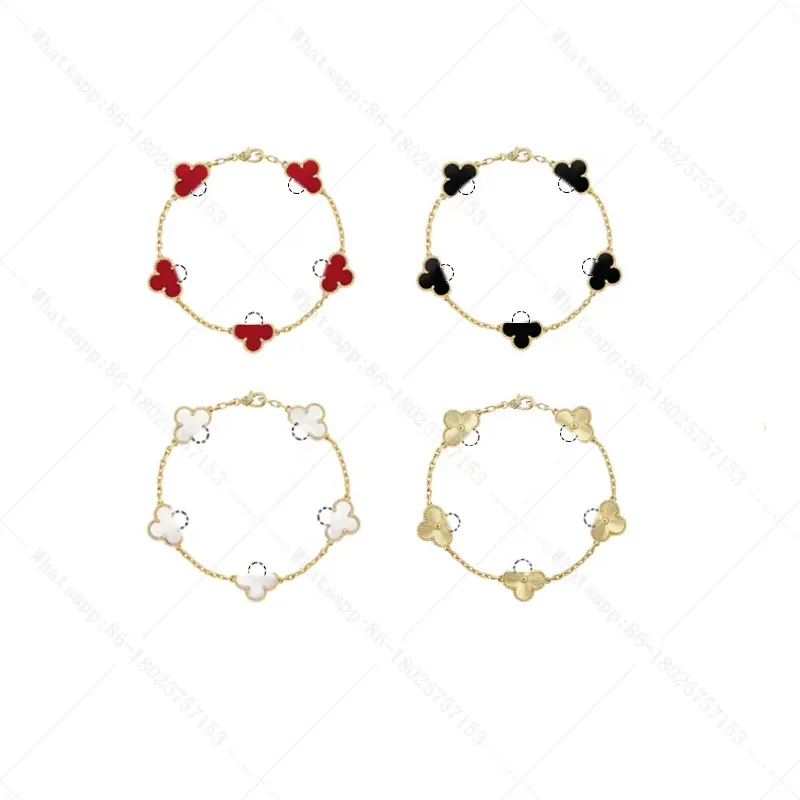 Gelang keberuntungan klasik mode Onyx halus gelang semanggi empat daun perak S925 kualitas tinggi perhiasan hadiah wanita mode