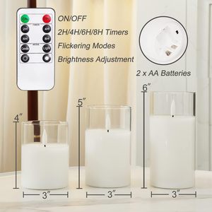 Rõ ràng Glass Flameless nến tinh khiết sáp trắng Pin hoạt động nến <span class=keywords><strong>LED</strong></span> trụ cột nến với điều khiển từ xa và tính giờ - Product Image 5