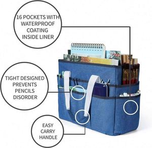 BSCI factory Organizer Tote Bag, <b>Large</b> <b>Art</b> Storage with Multiple Pockets, Blue Sewing Bag for <b>Art</b> Craft School - Product Image 4