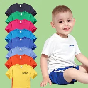 Ropa de bebé de diseño personalizado de manga corta para niños, camisetas en blanco de verano para niños y niñas, Camiseta de algodón liso para niños pequeños y adolescentes