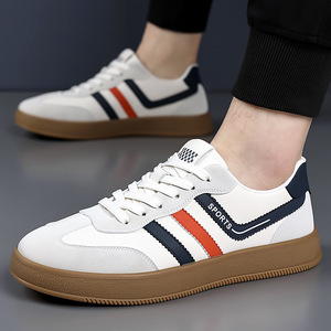 Chaussures de tennis respirantes pour hommes, à bout rond rayé, avec empeigne synthétique, semelle extérieure en caoutchouc, doublure en mesh, style décontracté pour la marche - Product Image 3