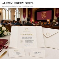 Tarjeta de Invitación de Lujo de Papel Artístico con Sobre, Tarjeta de Mesa, Set Personalizado para Foro de Alumni, Emblema de Lámina Dorada, Kit de Bajo MOQ