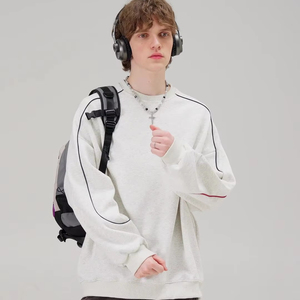 Mùa Thu Heavyweight cotton pha trộn thể thao lỏng phù hợp với O Cổ Dệt Kim đường may chắp vá kỹ thuật số in trắng đường ống Áo - Product Image 2