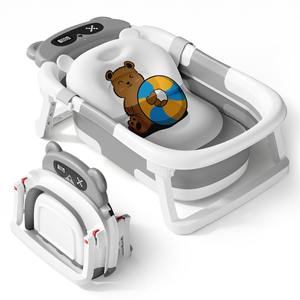 Baignoire pour bébé avec capteur de température, siège de bain pliable pour nouveau-né de 0 à 12 mois, matériau PP, type carré de grande taille - Product Image 1