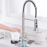 Robinet de cuisine universel moderne en acier inoxydable, mitigeur chaud/froid avec douchette et cartouche céramique, style classique brossé