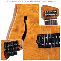 Guitare électrique sans tête à trous en F, en bois de burl, multi-échelle, avec trémolo, personnalisable (OEM/ODM), couleur et logo sur mesure, directement de l'usine