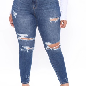 Pantalones vaqueros ajustados de cintura alta informales de talla grande para mujer, de mezclilla lavada a la piedra, poliéster/algodón, para mamá - Product Image 6