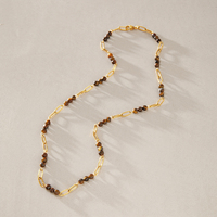 Collier pendentif J&D Vintage en acier inoxydable plaqué or 18 carats PVD, avec perles en œil de tigre naturel