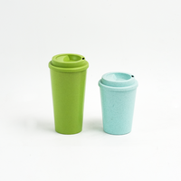 Tasses à café réutilisables en paille de blé à double paroi de 16 oz avec couvercle, personnalisables avec logo imprimé – Idéales pour une utilisation portable en extérieur