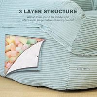 Fauteuil pouf géant moderne en forme de L avec accoudoirs - Siège confortable surdimensionné pour adultes en tissu velours côtelé avec rembourrage en mousse haute résilience