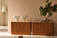 Meubles en bois massif d'orme de style japonais fabriqués dans des armoires sculptées à rayures contemporaines, adaptés à une utilisation dans le salon