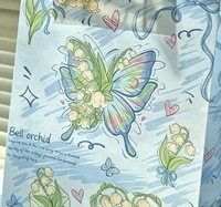 Sacs en papier cadeau à imprimé papillon et muguet bleu, sacs d'emballage portables pour fleuristes, mariages et anniversaires.