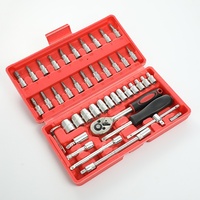 46PCS 1/4 Inch Drive Socket Screwdriver Bit Set Ratchet Wrench Chrome Vanadium Steel Plastic Case Hand Operated Auto Repair