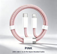 Câble de données tressé en nylon écologique 20W Type-C vers 8 broches pour charge rapide iOS et Power Bank, multicolore, logo personnalisé