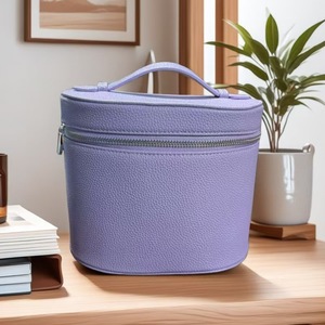 Borse cosmetiche in pelle PU tondino con scomparti rimovibili borsa da toilette <span class=keywords><strong>Make</strong></span> <span class=keywords><strong>up</strong></span> Organizer con divisore e manico - Product Image 5