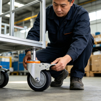 Roue pivotante à tige moyenne en TPR, roue simple avec frein de blocage total, roue de remplacement pour chariot industriel