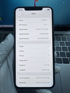 iPhone 11 Pro Max 4G débloqué d'occasion en gros, 512 Go, écran d'origine avec identification faciale et déverrouillage par empreinte digitale, version globale pour blogueur - Product Image 3
