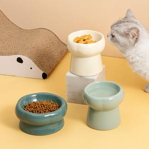 Anufacturer-cuenco cervical de Alta protección para pies, cuenco de agua potable para mascotas, cuenco de pétalos de cerámica verde y blanco para <span class=keywords><strong>perros</strong></span> y gatos - Product Image 2