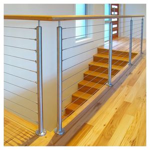 Ace <span class=keywords><strong>Exterior</strong></span> Durable <span class=keywords><strong>Cable</strong></span> de acero inoxidable Barandilla de alambre Barandilla de escalera con pasamanos de madera o acero para casa - Product Image 2