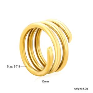 แหวนนิ้วสแตนเลสสตีลชุบทอง 18K ดีไซน์มินิมอลกันน้ำ ทรงกลวงปลายแหลมสามวงสำหรับผู้หญิง - Product Image 3