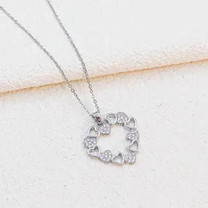 Cubic Zirconia Silver Heart-shaped Pendant Titanium Steel Necklace
