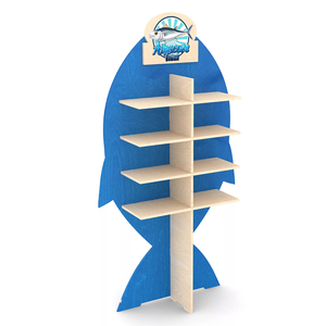 Деревянная напольная витрина для лакомств для животных в форме рыбы, стенд для демонстрации консервов для животных для зоомагазина - Product Image 1