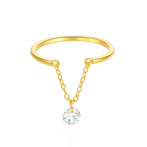 Anillo de Plata de Ley 925 con Colgante de Circonita Ajustable y Cadena de Boda, Chapado en Oro de 18K para Mujer, a la Moda - Product Image 1