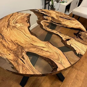 Nuovo Arrivo: Tavolino da Salotto in <span class=keywords><strong>Legno</strong></span> Massello di Noce con <span class=keywords><strong>Resina</strong></span> Epossidica Effetto Oceano Blu - Product Image 1