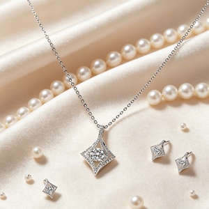 10K 14K 18K Gold Full Pave Rhombic Diamond Pendant <b>Necklace</b> for Women Wedding Daily Wear Jewelry Gift - Product Image 2