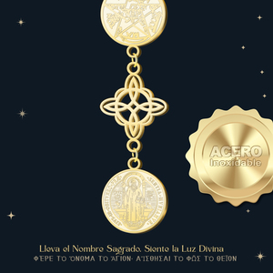 Collana in acciaio inox Tetragramton oro con nodo della strega e Saint Benedict portafortuna e protezione collana amuleto - Product Image 2